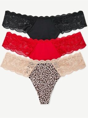 Joyspun Women's Microfiber and Lace Thong Panties, 3-Pack, Sizes 3XL (22)